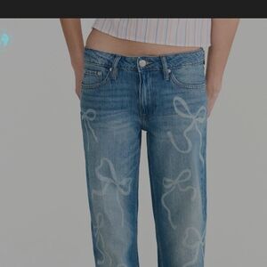 Aeropostale Light Blue Bow-Print Straight Leg Jeans
